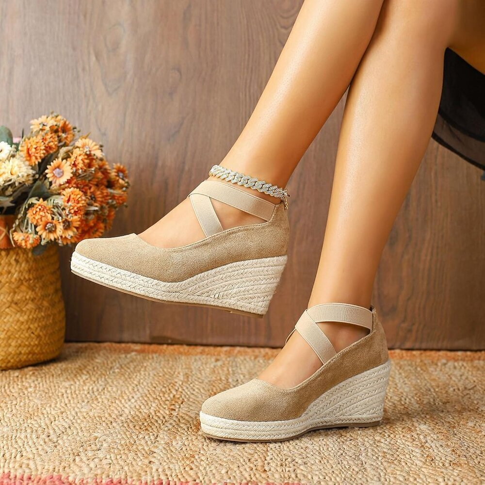 Womens Espadrille Sandals Suede 6.5 Platform Wedge Casual Summer Comfort - Picture 4 of 7